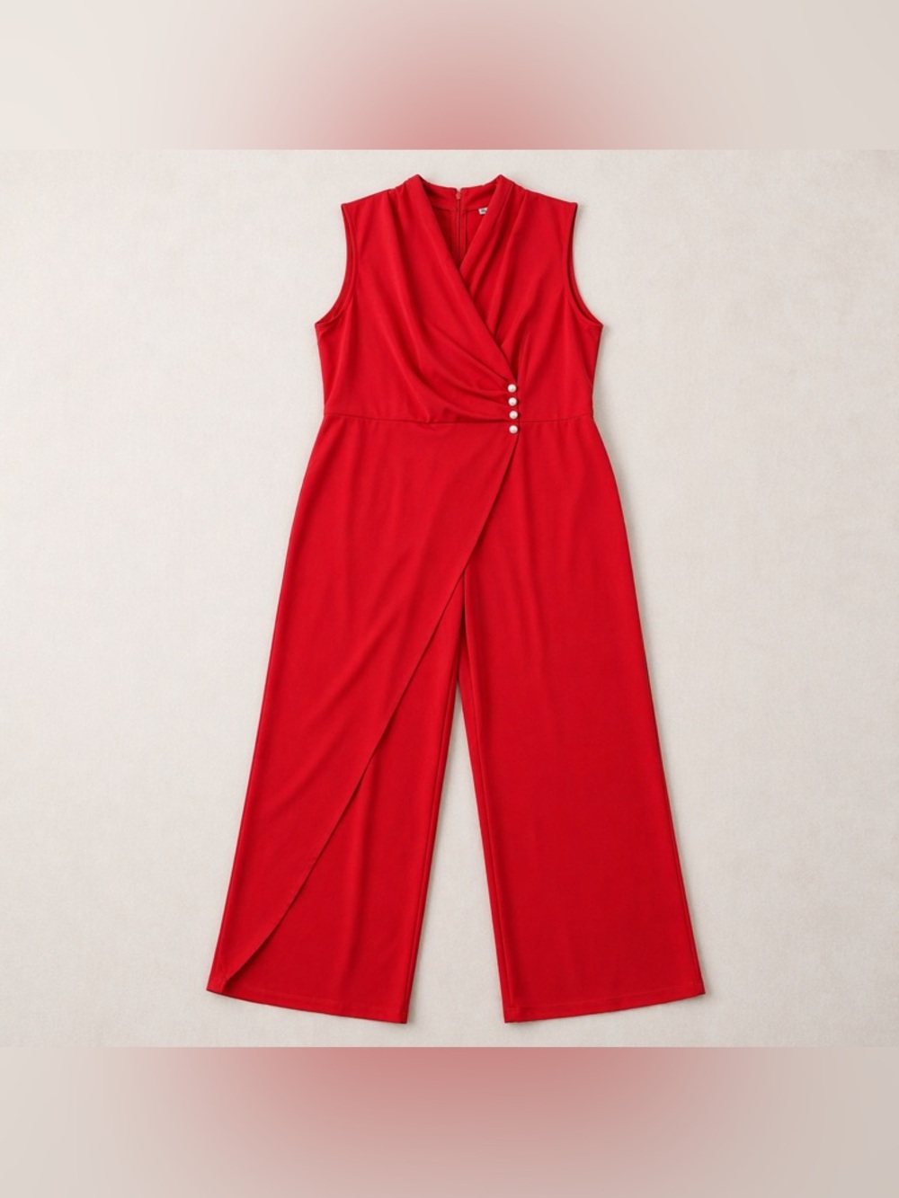 Red Wrap Front Wide Leg Jumpsuit Plus Size 4XL Sleeveless Dressy Evening Party - Picture 2 of 13